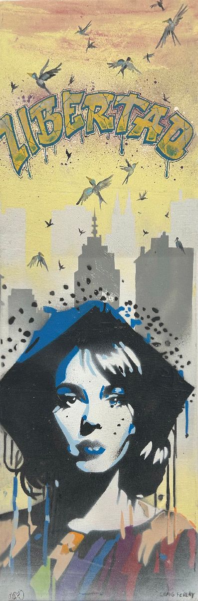 Tableau de Craig & Emer a pour titre  Libertad style graffiti, street art dim : Craig & Emerprix:250