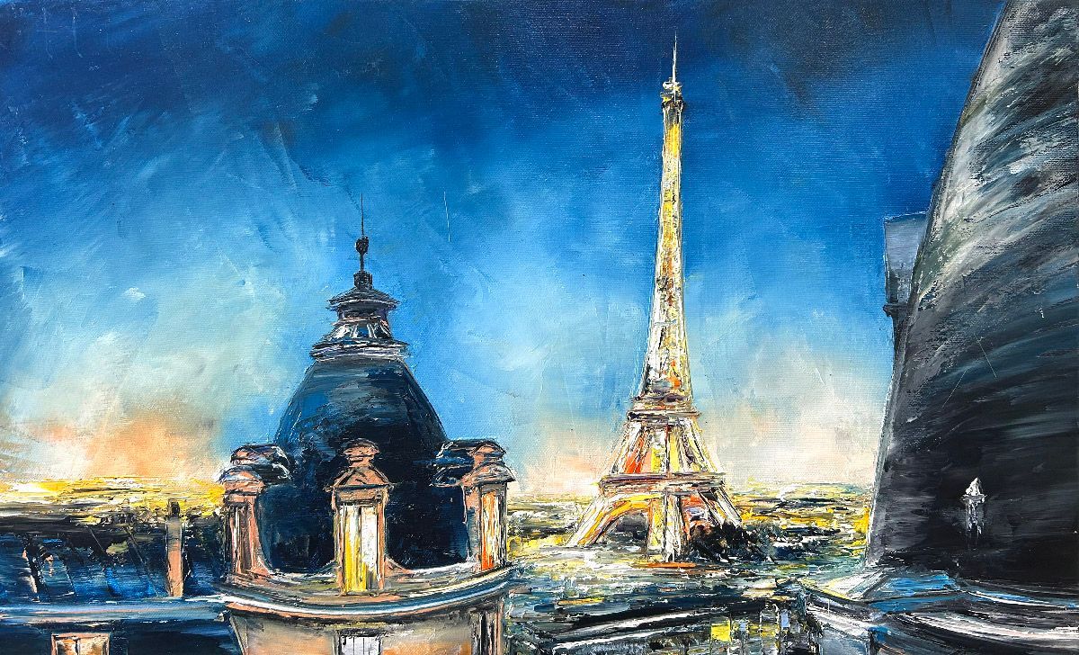 Tableau de PHIL a pour titre  Sur les toits de Paris style figuratif dim : PHILprix:350