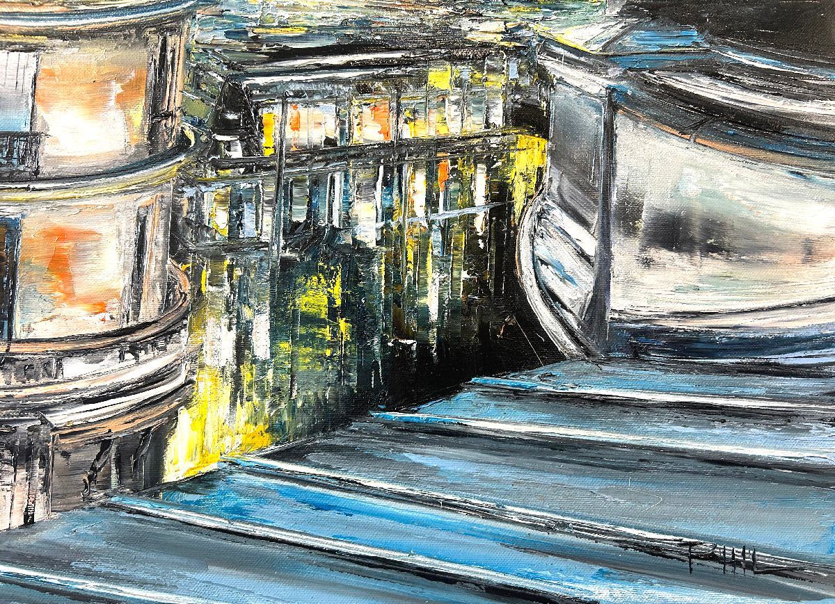 Tableau de PHIL a pour titre  Sur les toits de Paris style figuratif dim : PHILprix:350