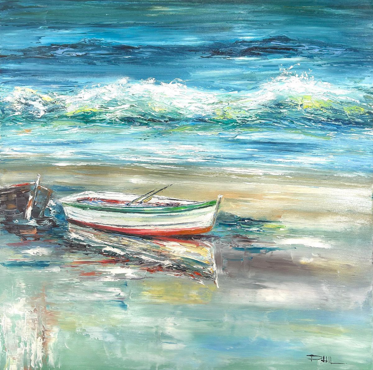 Tableau de PHIL a pour titre  Aux bruits des vagues style figuratif dim : PHILprix:350