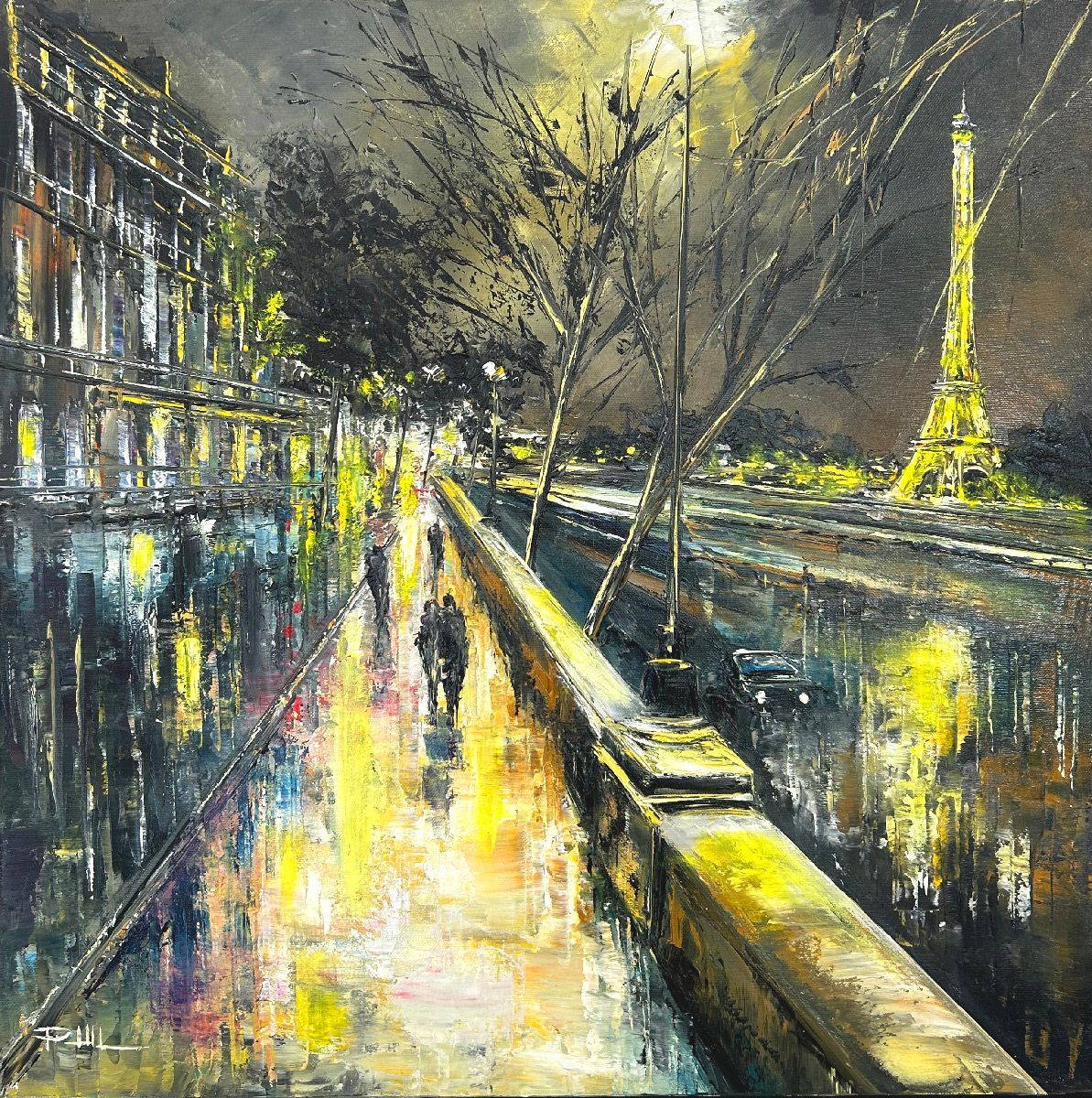 Tableau de PHIL a pour titre  Bords de Seine style figuratif dim : PHILprix:350