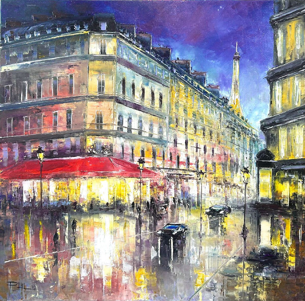 Tableau de PHIL a pour titre  La brasserie, Paris style figuratif dim : PHILprix:350