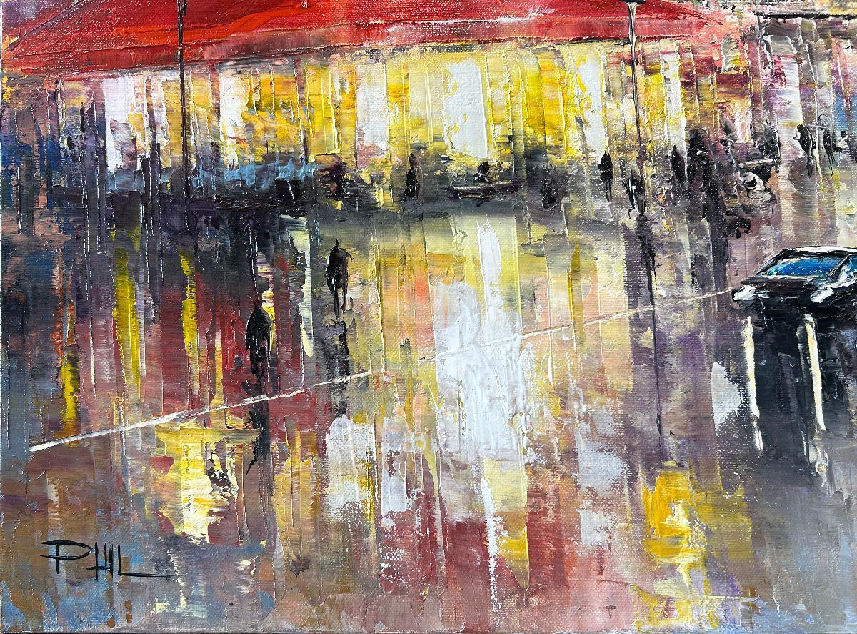 Tableau de PHIL a pour titre  La brasserie, Paris style figuratif dim : PHILprix:350