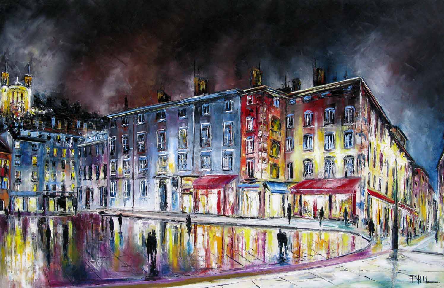 Tableau de PHIL a pour titre  Place St Jean, Lyon style figuratif dim : PHILprix:700