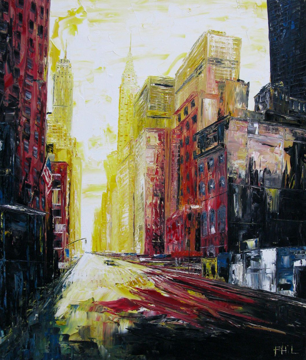 Tableau de PHIL a pour titre  Yellow and red, NY style figuratif dim : PHILprix:700