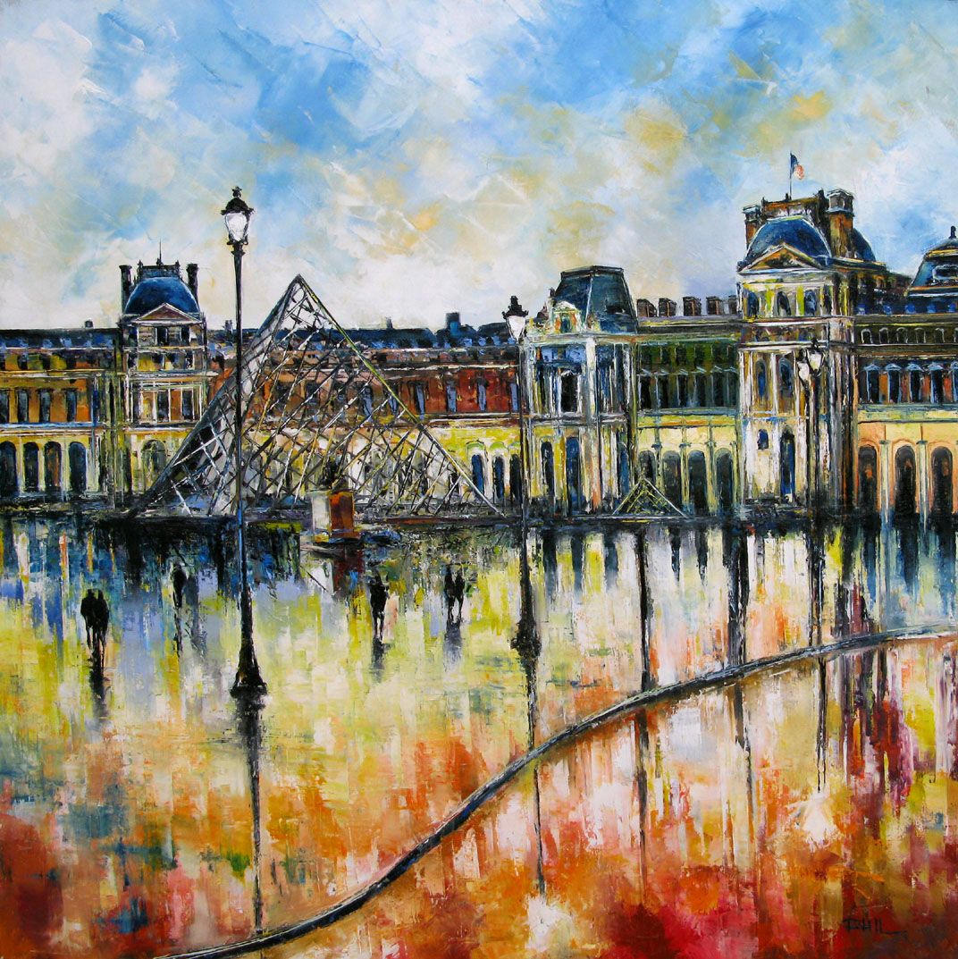 Tableau de PHIL a pour titre  Le Louvre, Paris style figuratif dim : PHILprix:850