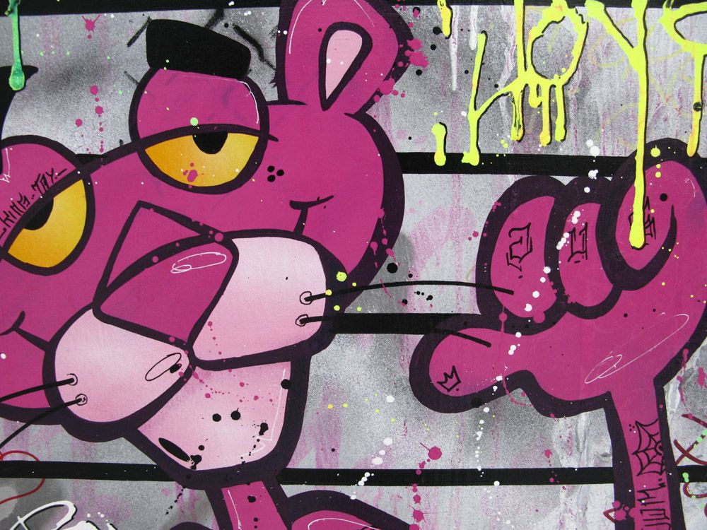 Tableau de JUG a pour titre  PINK JAIL style street pop art dim : JUGprix:700