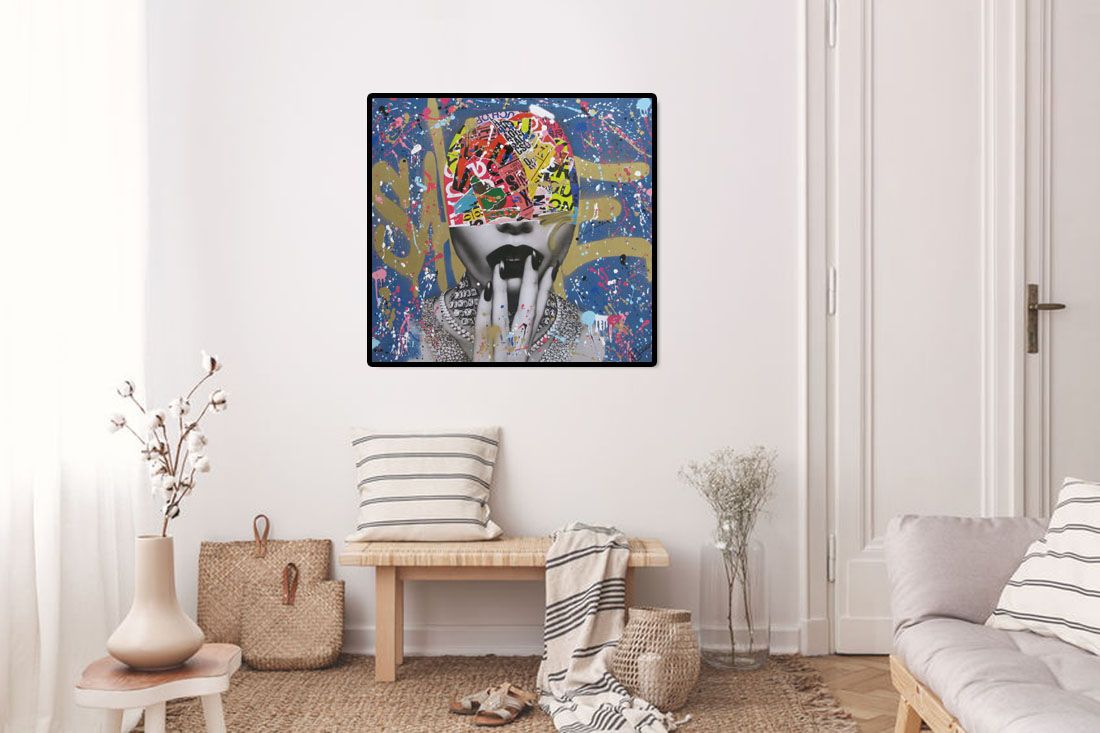 Tableau de RS ARTIST a pour titre  MASKED WOMAN style graphique dim : RS ARTISTprix: