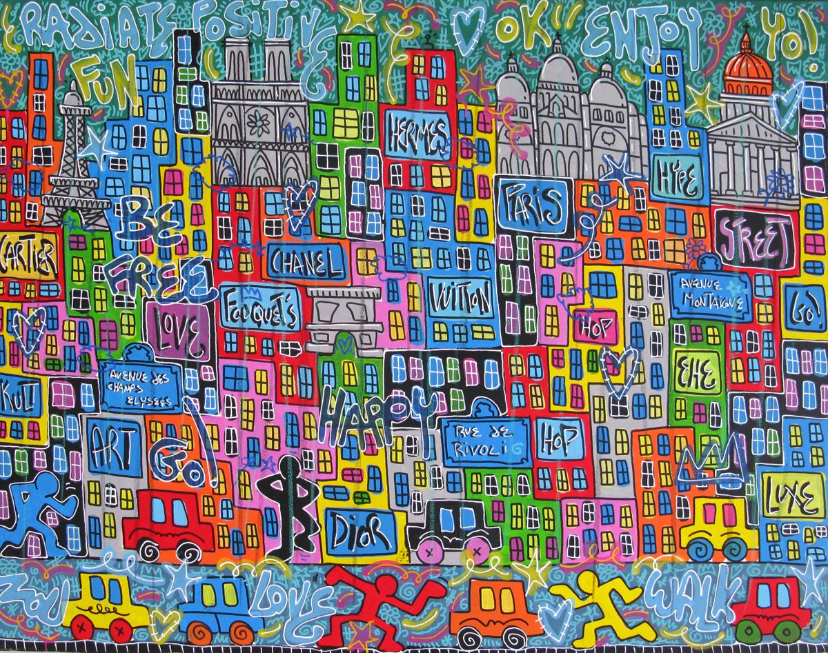 Tableau de RICO SAB a pour titre  Radiate Positive Paris style street pop art, street art dim : RICO SABprix:1350