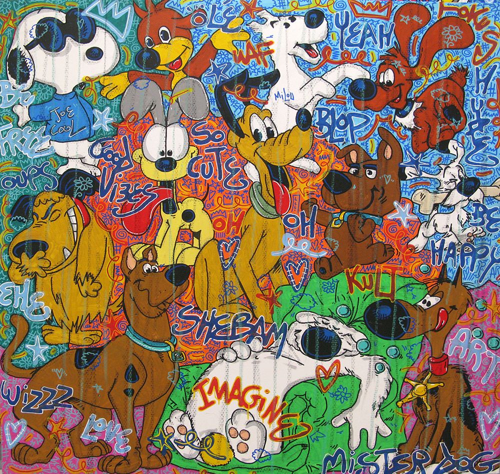 Tableau de RICO SAB a pour titre  Dogs story style street pop art, street art dim : RICO SABprix:1500