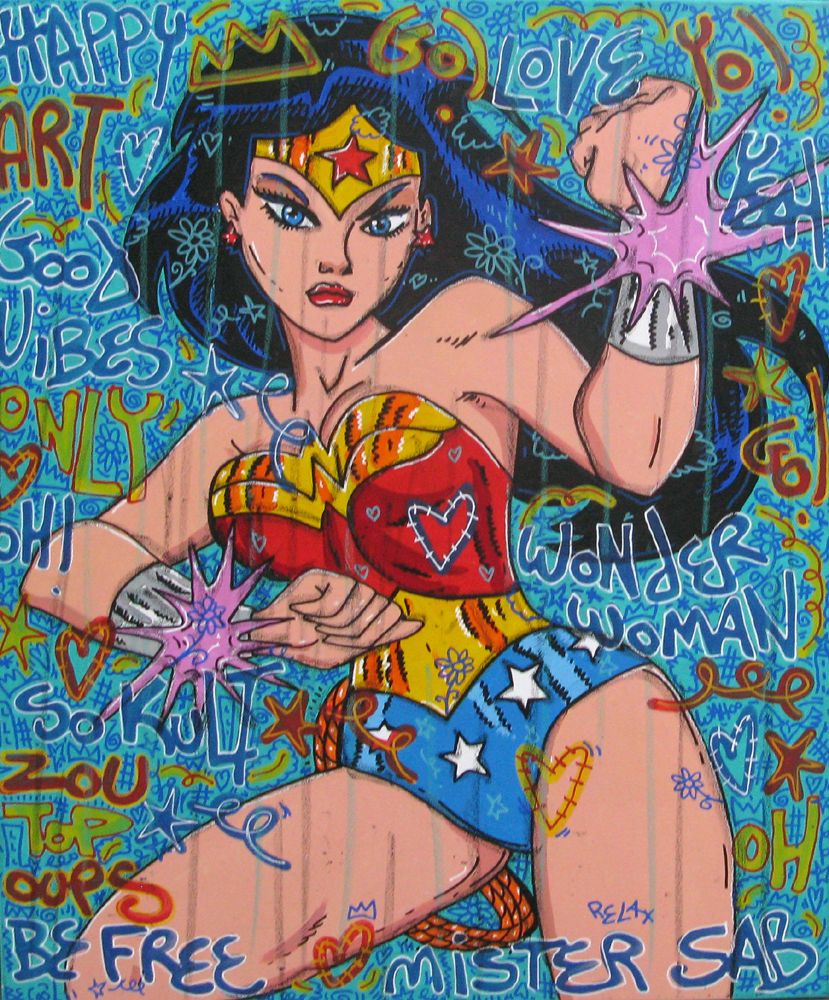 Tableau de RICO SAB a pour titre  Happy Wonder Women style street pop art, street art dim : RICO SABprix:800