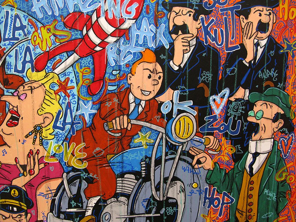 Tableau de RICO SAB a pour titre  Be famous tintin style street pop art, street art dim : RICO SABprix:1500