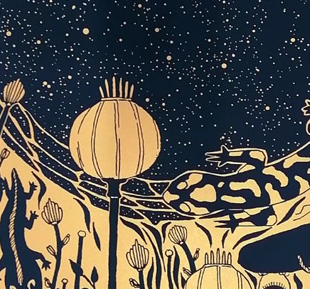 Editions d'art de JIBE a pour titre  SOUS LES ETOILES Gold style graphique dim : JIBEprix:120