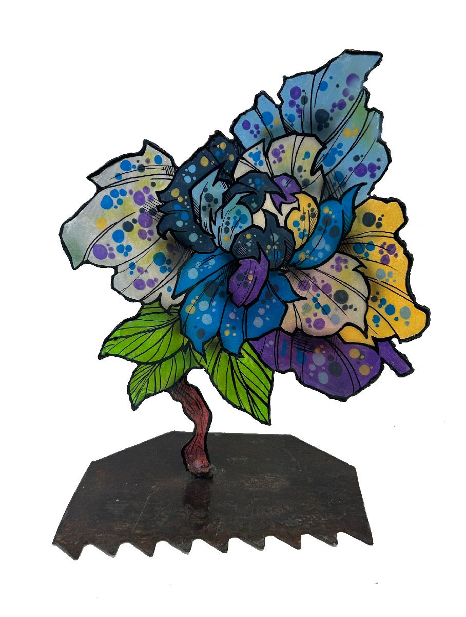 Sculpture de EMER a pour titre  Fleur (socle scie) style graphique dim : EMERprix:260
