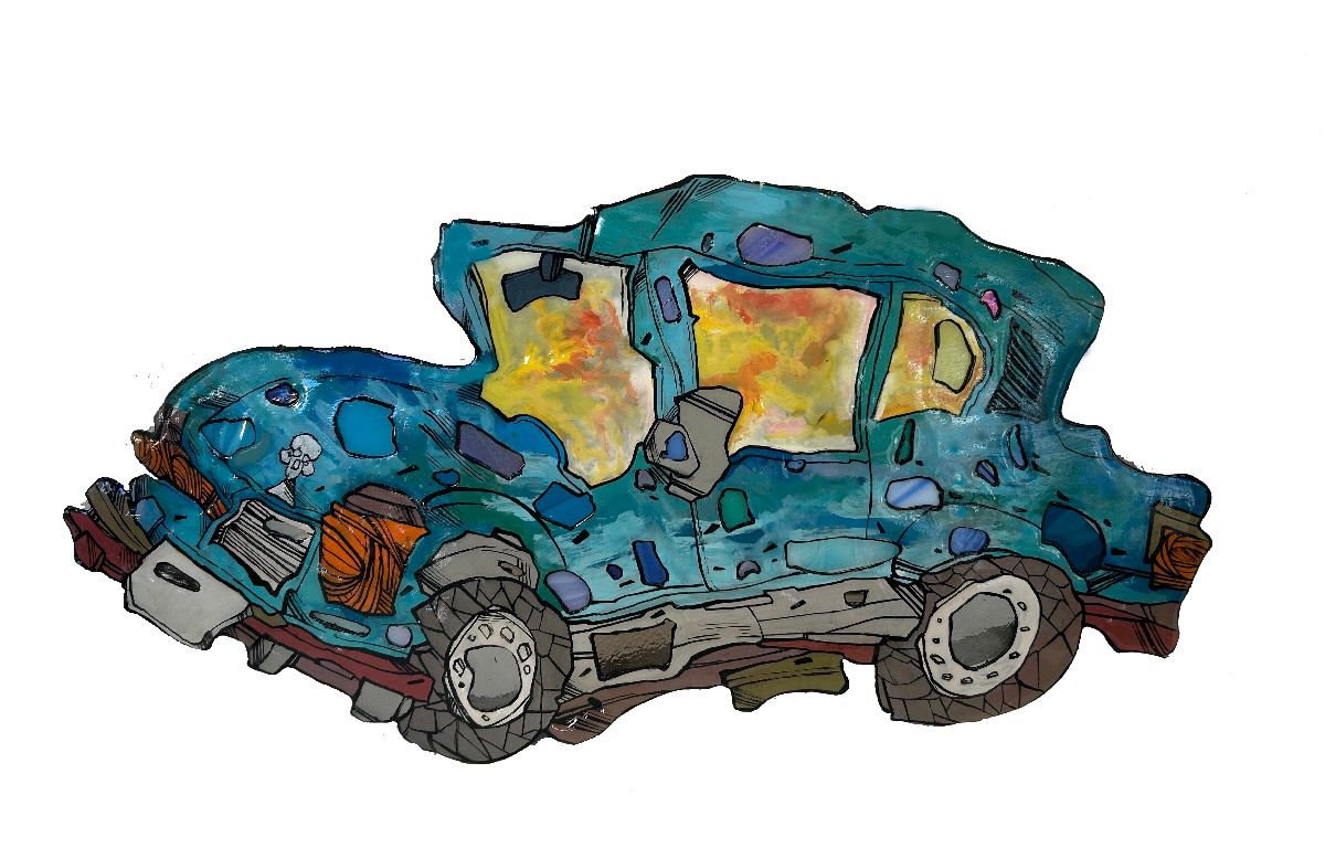 Sculpture de EMER a pour titre  Car Jacking style graphique dim : EMERprix:160