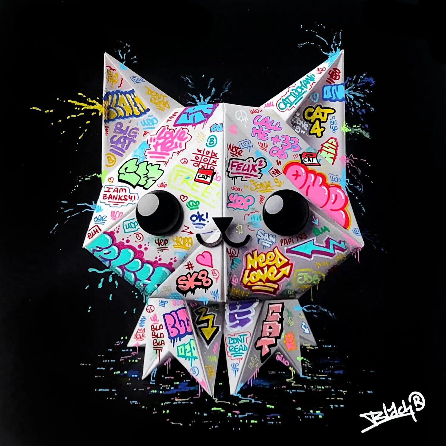 Editions d'art de BLACH a pour titre  Shadow Cat Origami Graffiti style graffiti, street art dim : BLACHprix:70