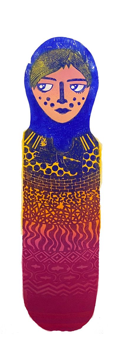 Editions d'art de OSRU a pour titre  SKATE/POUPEE RUSSE BLEU JAUNE style figuratif dim : OSRUprix:70