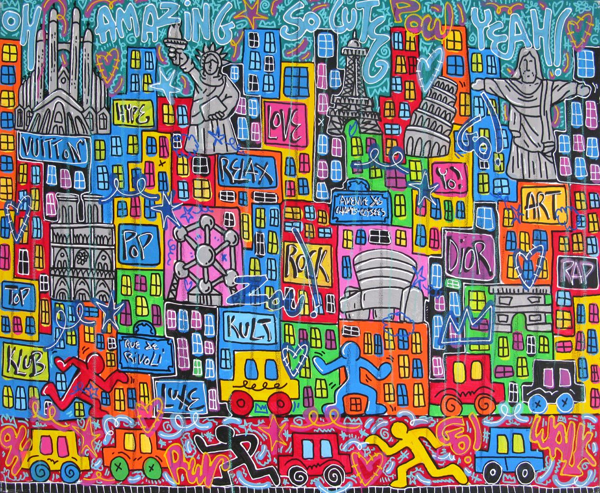 Tableau de RICO SAB a pour titre  So Cute All Over The World style street pop art, street art dim : RICO SABprix:950