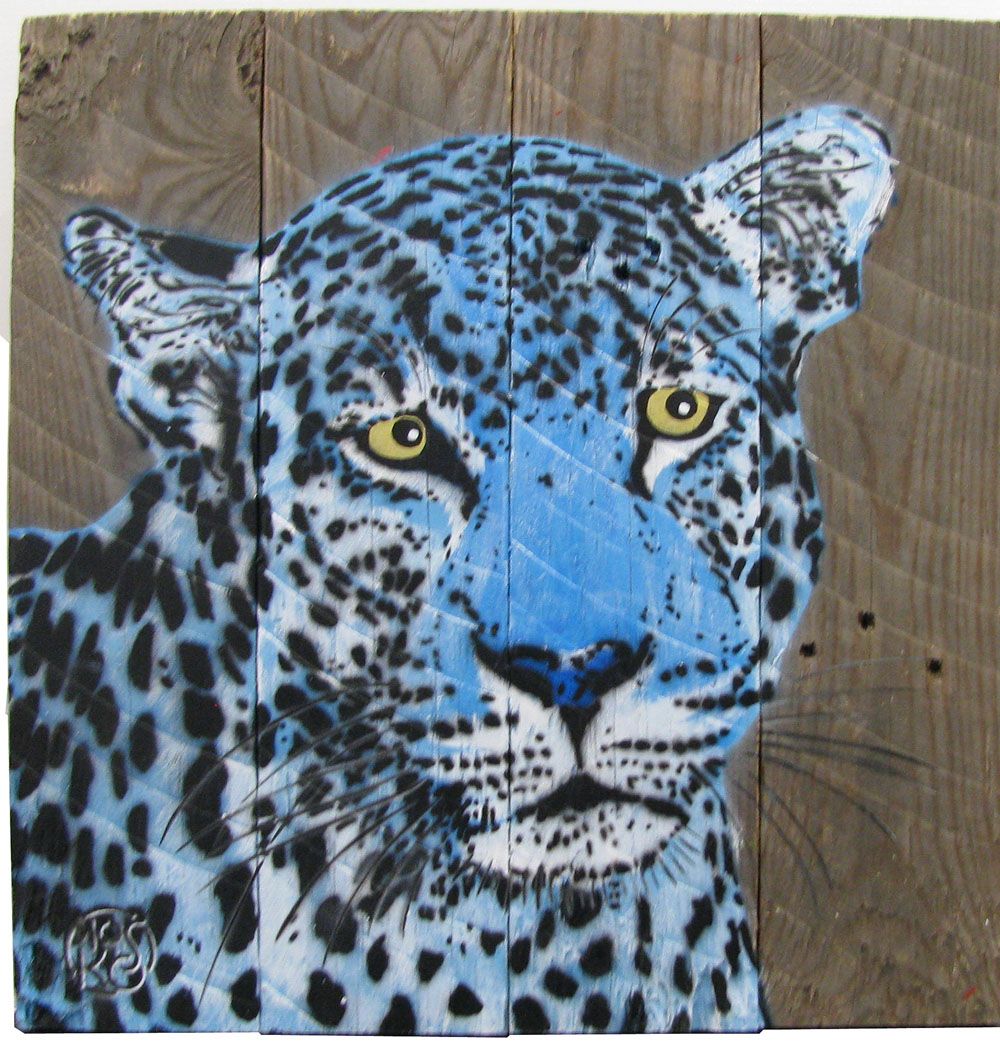 Tableau de MOSKO a pour titre  LEOPARD BLEU style figuratif dim : MOSKOprix:900