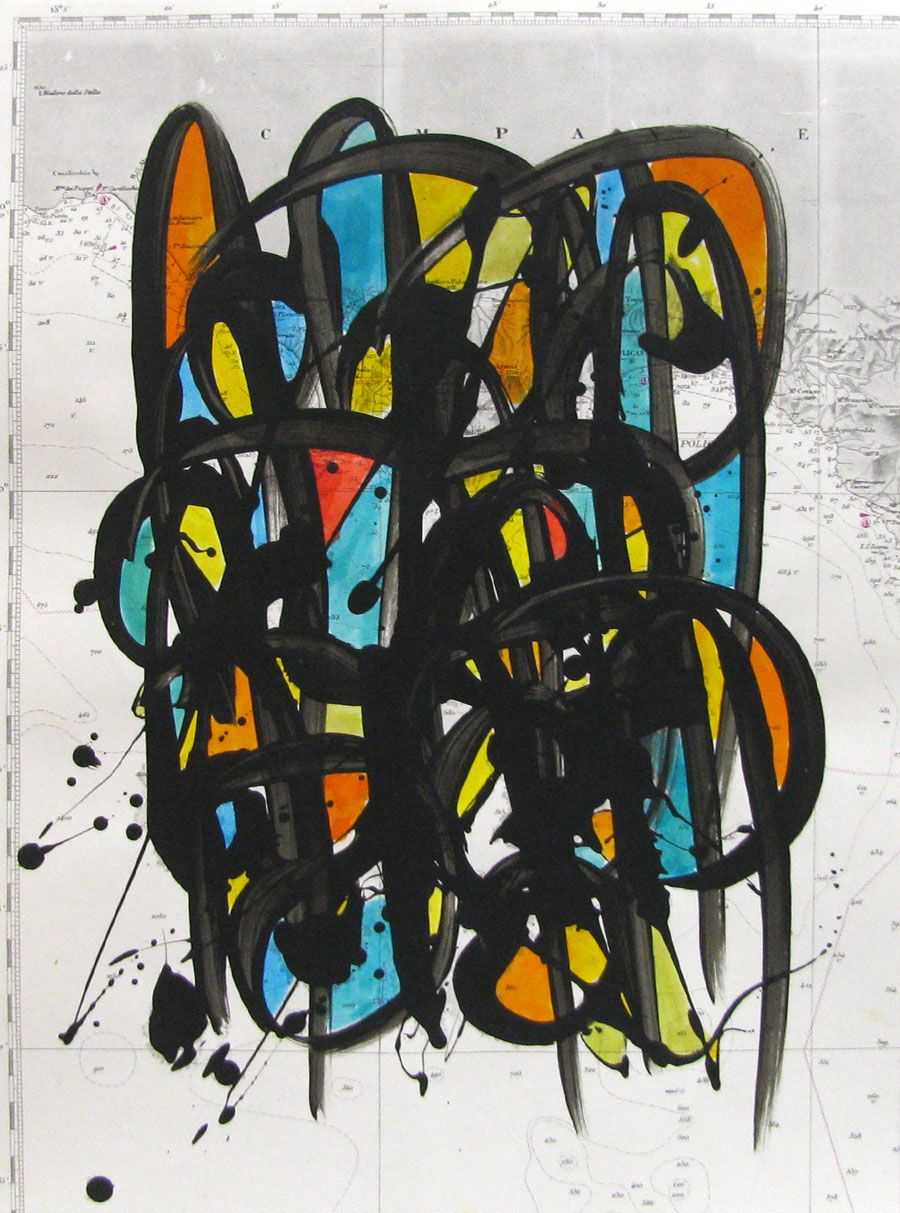 Tableau de STEPHANE RIME a pour titre  NO NAME SUR CARTE MARINE  N°33 style graphique dim : STEPHANE RIMEprix:100