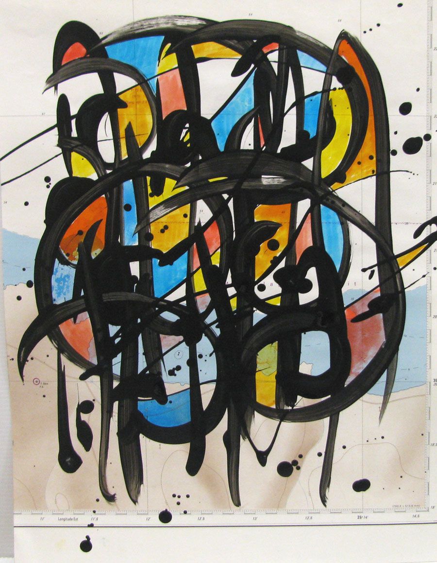 Tableau de STEPHANE RIME a pour titre  NO NAME SUR CARTE MARINE  N°8 style graphique dim : STEPHANE RIMEprix:
