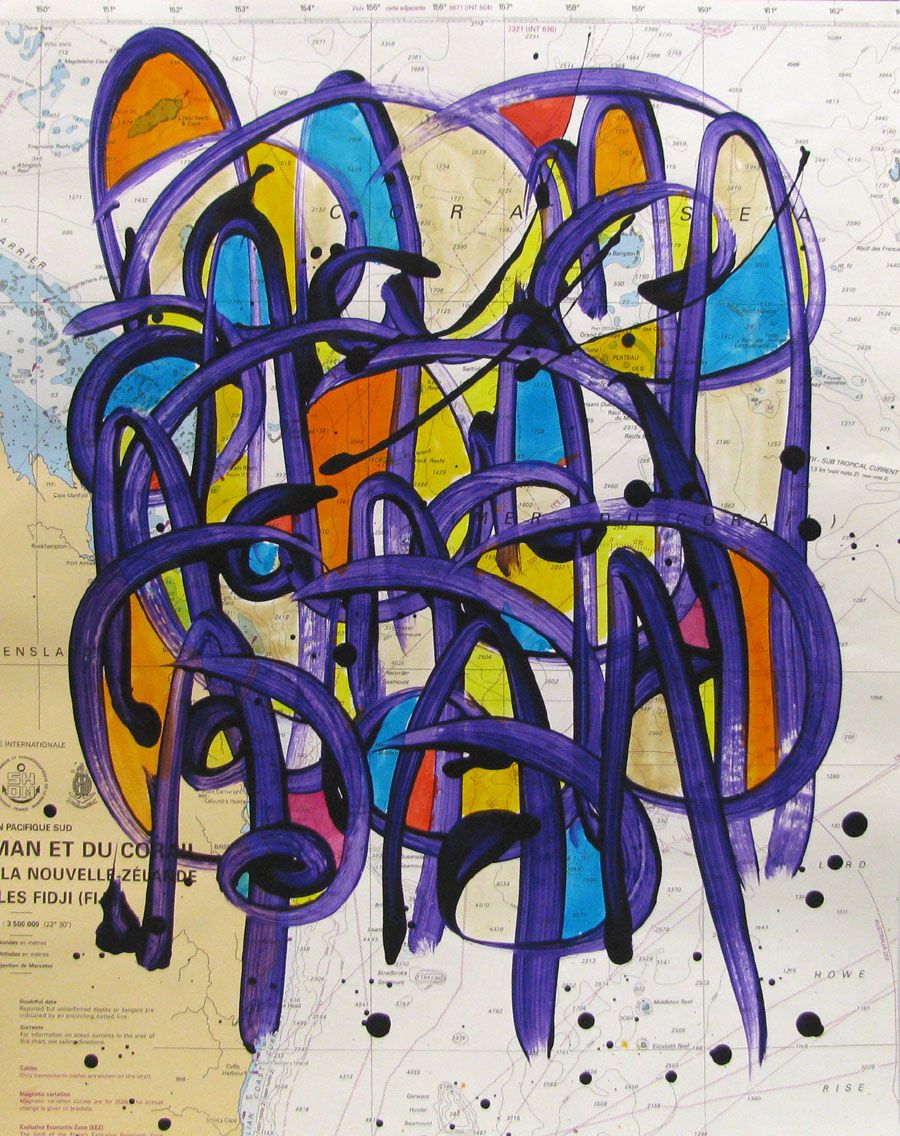 Tableau de STEPHANE RIME a pour titre  NO NAME SUR CARTE MARINE  N°19 style graphique dim : STEPHANE RIMEprix: