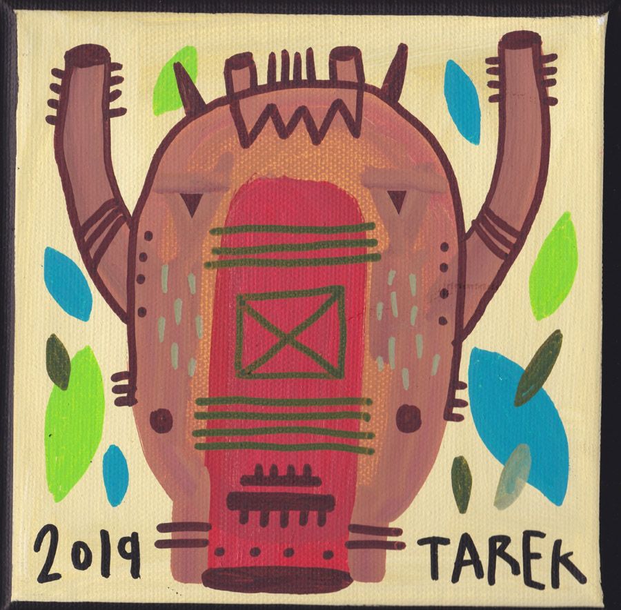 Tableau de TAREK a pour titre  MASQUE JAUNE PÂLE style street pop art dim : TAREKprix: