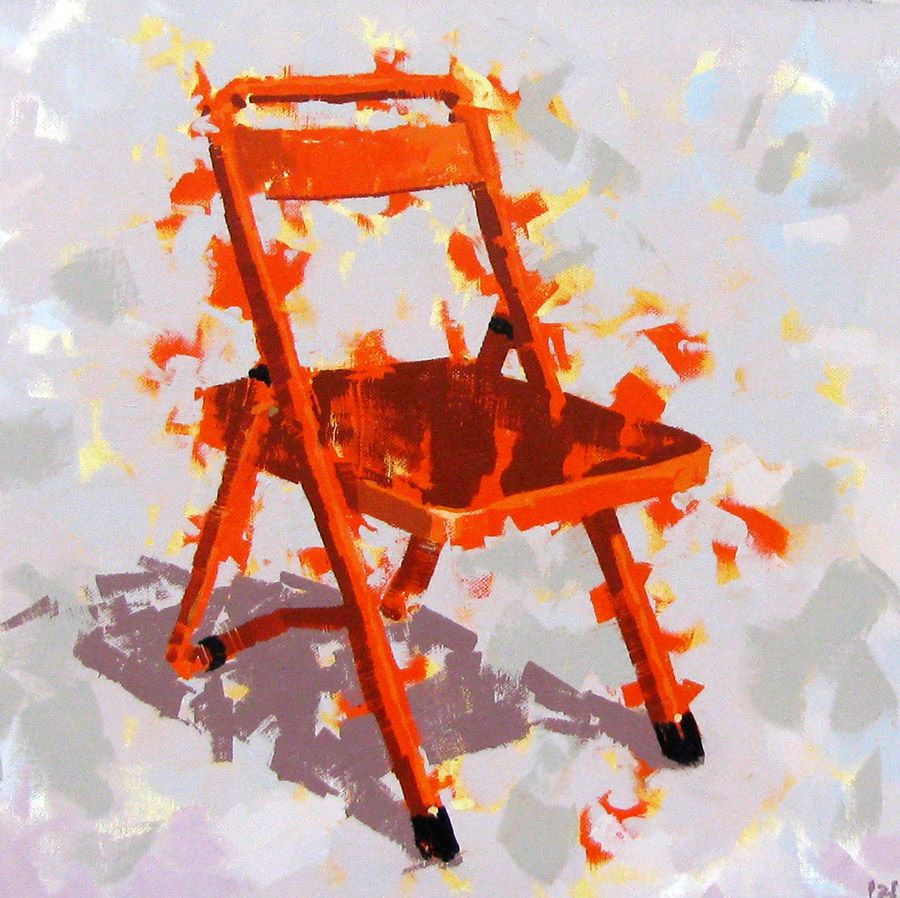 Tableau de HEATON RUDYARD a pour titre  CHAISE ORANGE style figuratif dim : HEATON RUDYARDprix:350