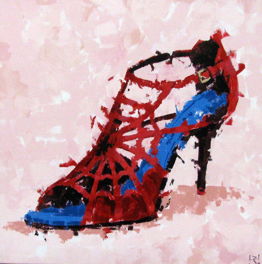 Tableau de HEATON RUDYARD a pour titre  CHAUSSURE SPIDERWOMAN style figuratif dim : HEATON RUDYARDprix:350