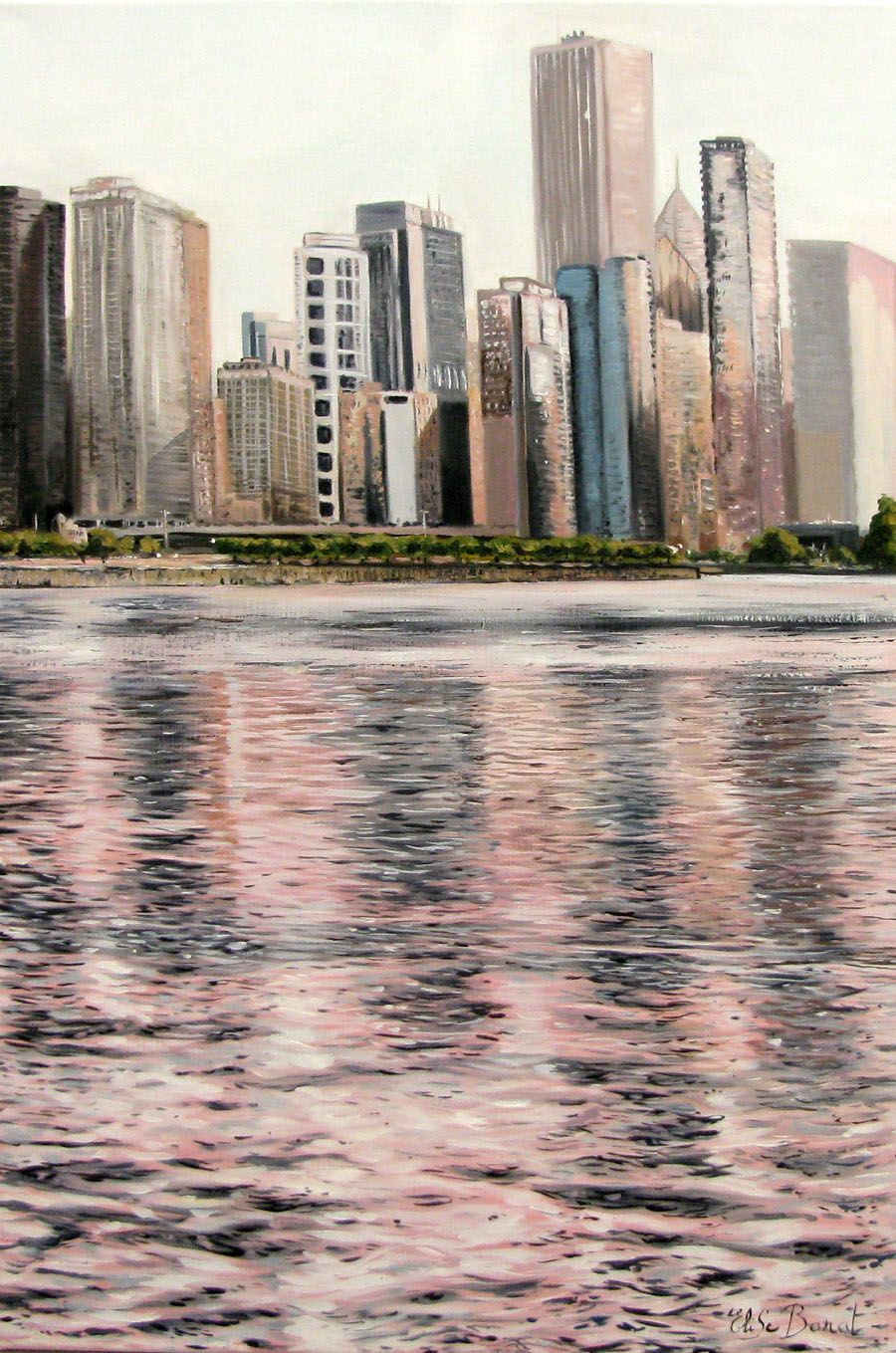 Tableau de ELISE BARAT a pour titre  SKYLINE 3 style figuratif dim : ELISE BARATprix:650