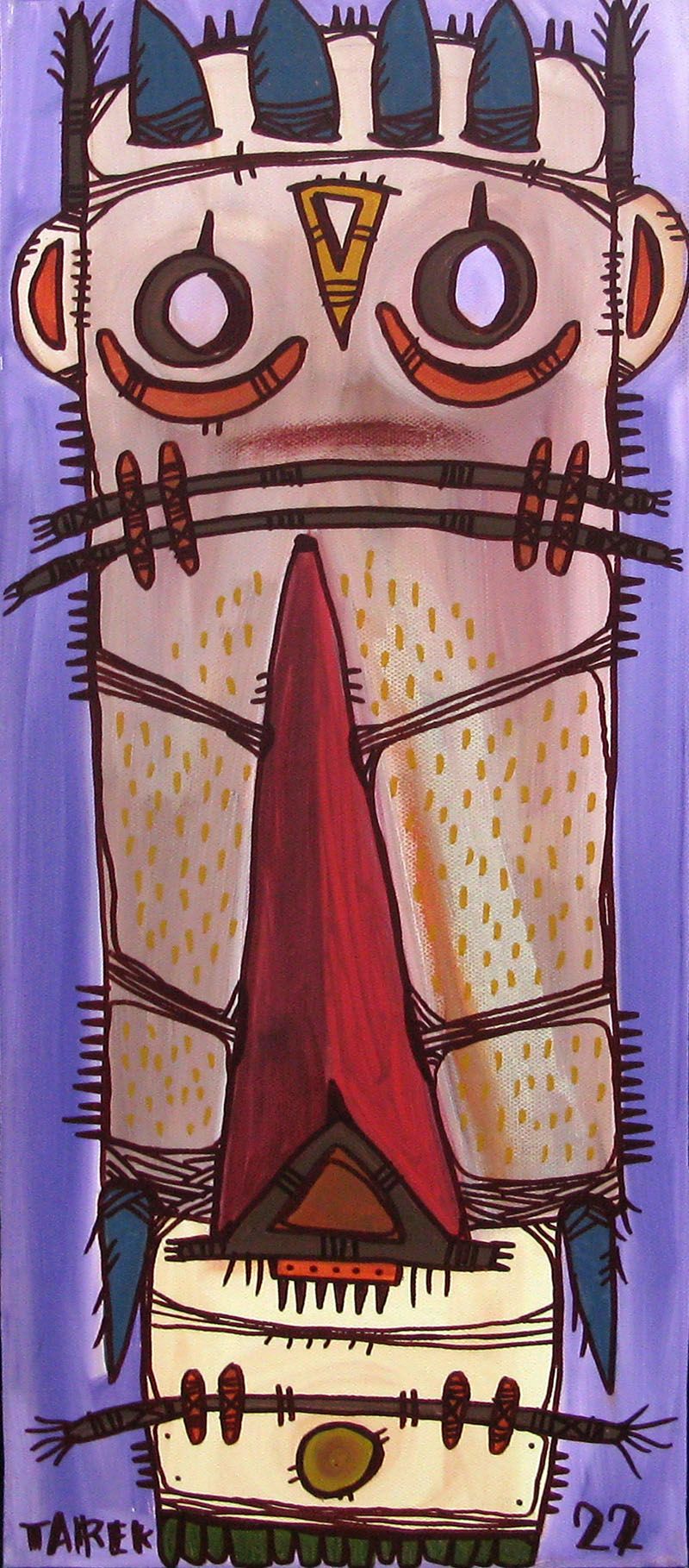 Tableau de TAREK a pour titre  Mask allongé violet style street art dim : TAREKprix:350