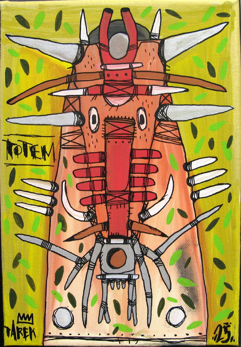Tableau de TAREK a pour titre  Totem Jaune style street art dim : TAREKprix:200