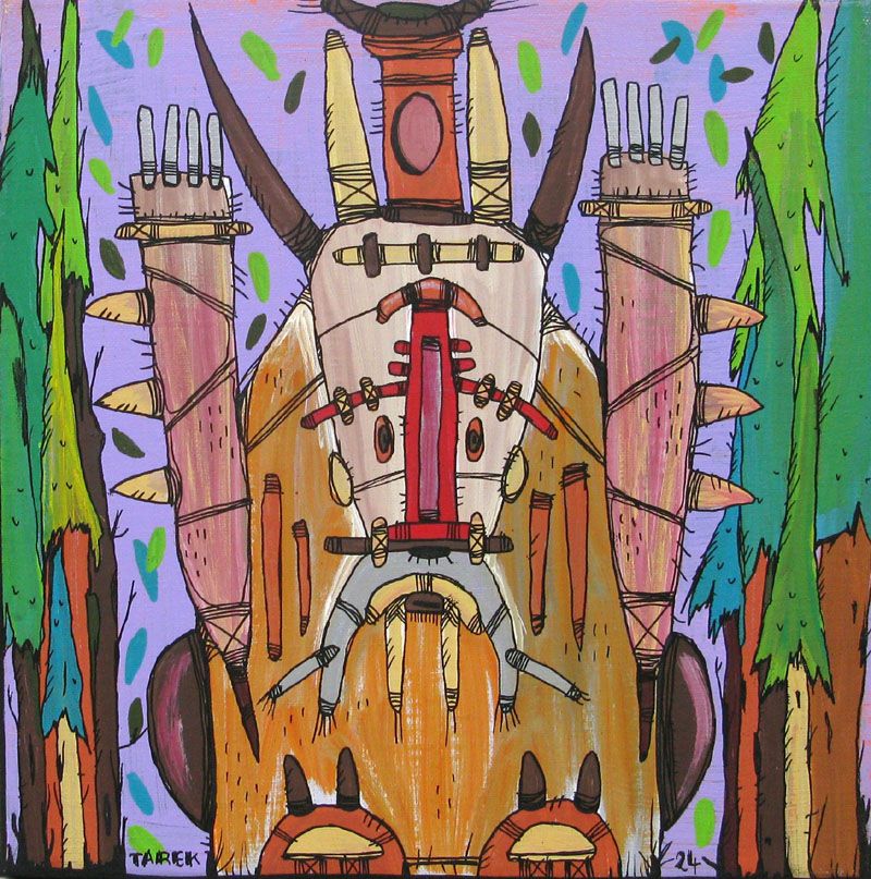 Tableau de TAREK a pour titre  Totem Violet style street art dim : TAREKprix:350