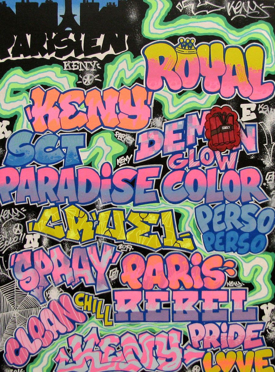 Tableau de KENY a pour titre  PARIS style graffiti, street art dim : KENYprix:450
