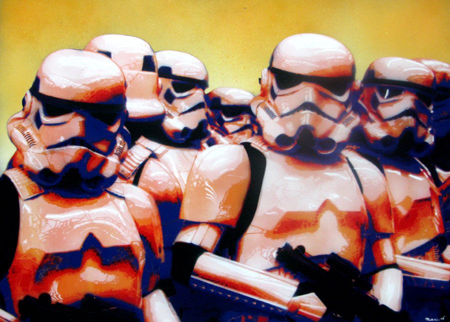 Tableau de MAT ELBE a pour titre  ORANGE STORMTROOPER style street pop art dim : MAT ELBEprix:500