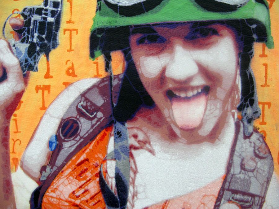 Tableau de MAT ELBE a pour titre  DARE ORANGE TANK GIRL style street art  dim : MAT ELBEprix:500