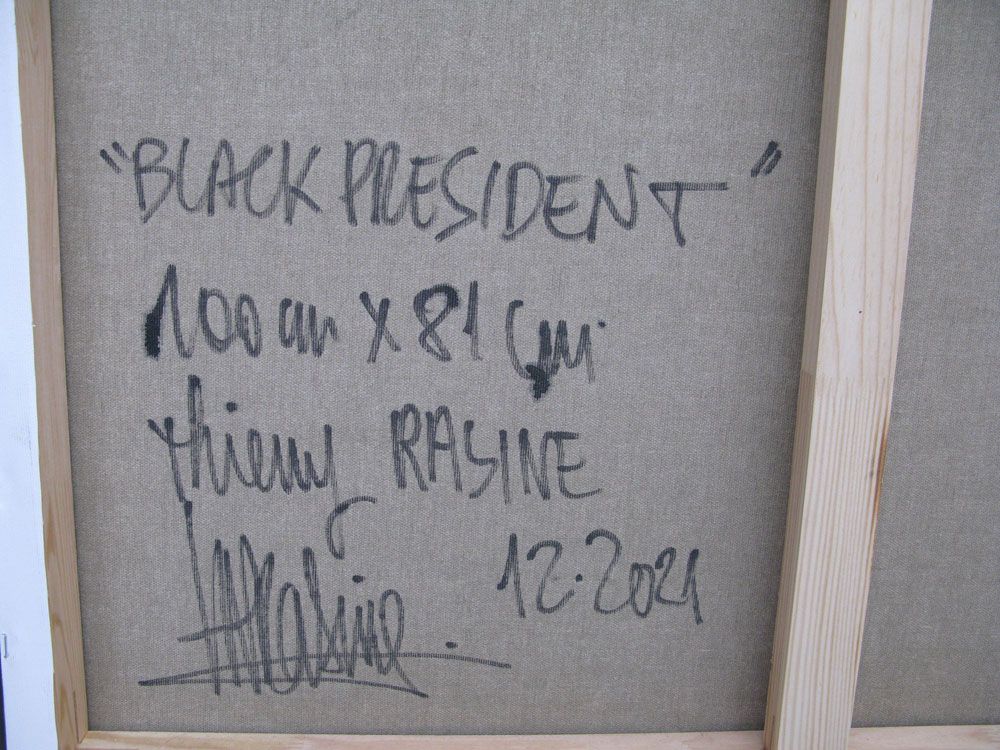 Tableau de THIERRY RASINE a pour titre  BLACK PRESIDENT style street pop art, street art dim : THIERRY RASINEprix:1200