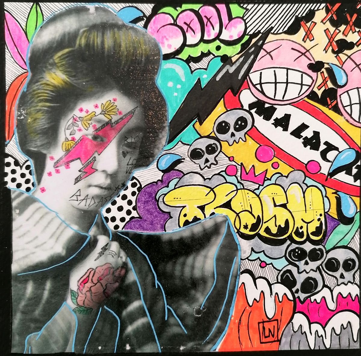 Dessin de LN LE PAPE a pour titre  TRASH MALABAR style street pop art dim : LN LE PAPEprix:50