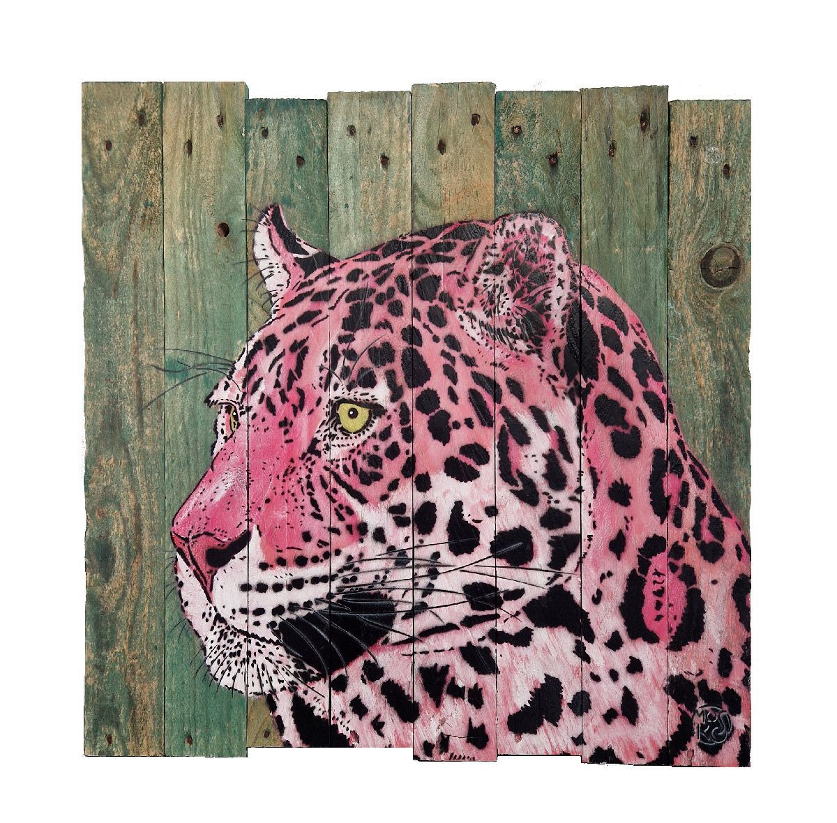 Tableau de MOSKO a pour titre  Buste jaguar rose style street art dim : MOSKOprix:1600