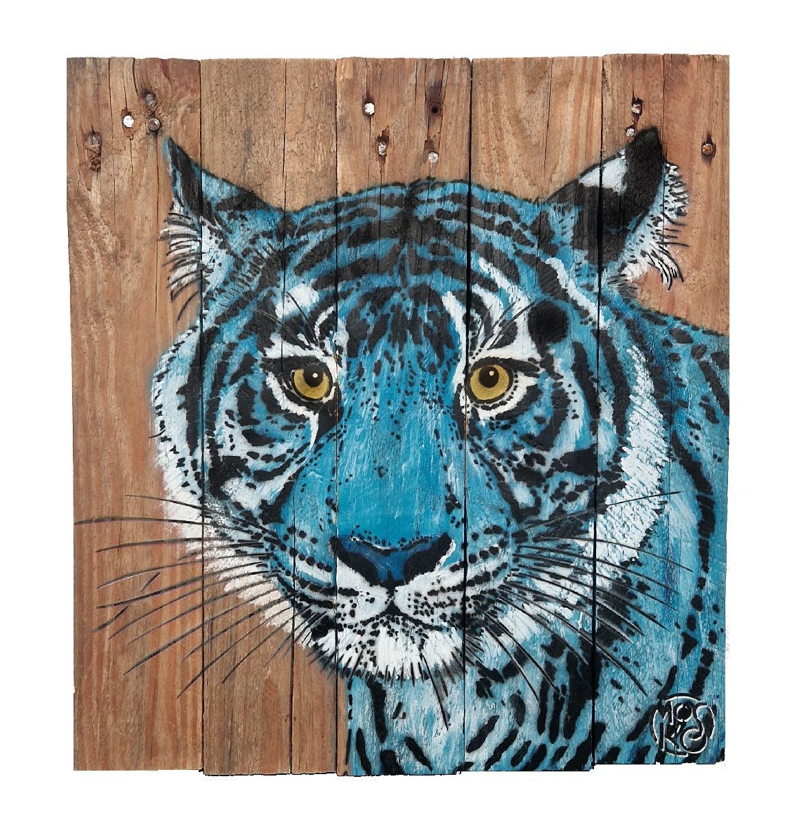 Tableau de MOSKO a pour titre  Buste tigre bleu style street art dim : MOSKOprix:850