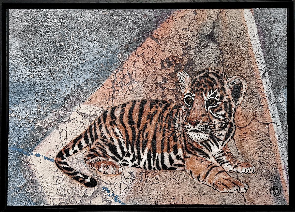 Tableau de MOSKO a pour titre  Bébé tigre style street art dim : MOSKOprix:1500