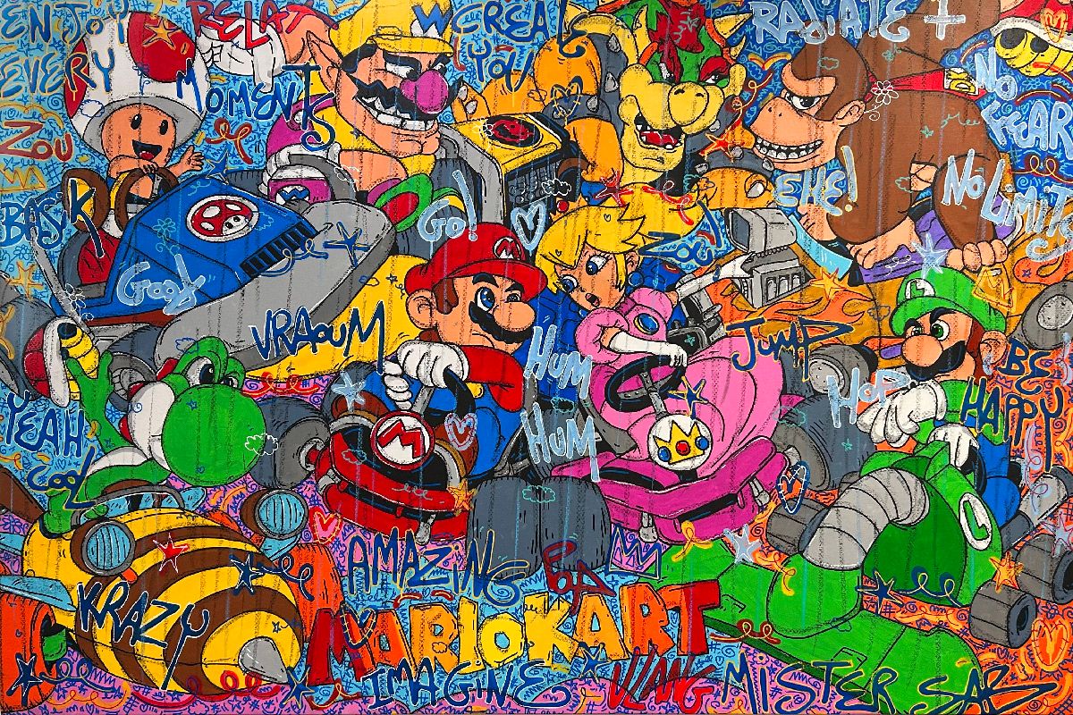 Tableau de RICO SAB a pour titre  Mario Kart style street pop art, street art dim : RICO SABprix:2200