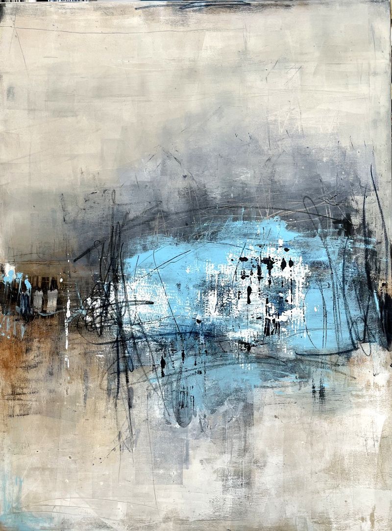 Tableau de TANIA CARRARA a pour titre  Sans-titre Blanc Bleu style abstrait dim : TANIA CARRARAprix:1400