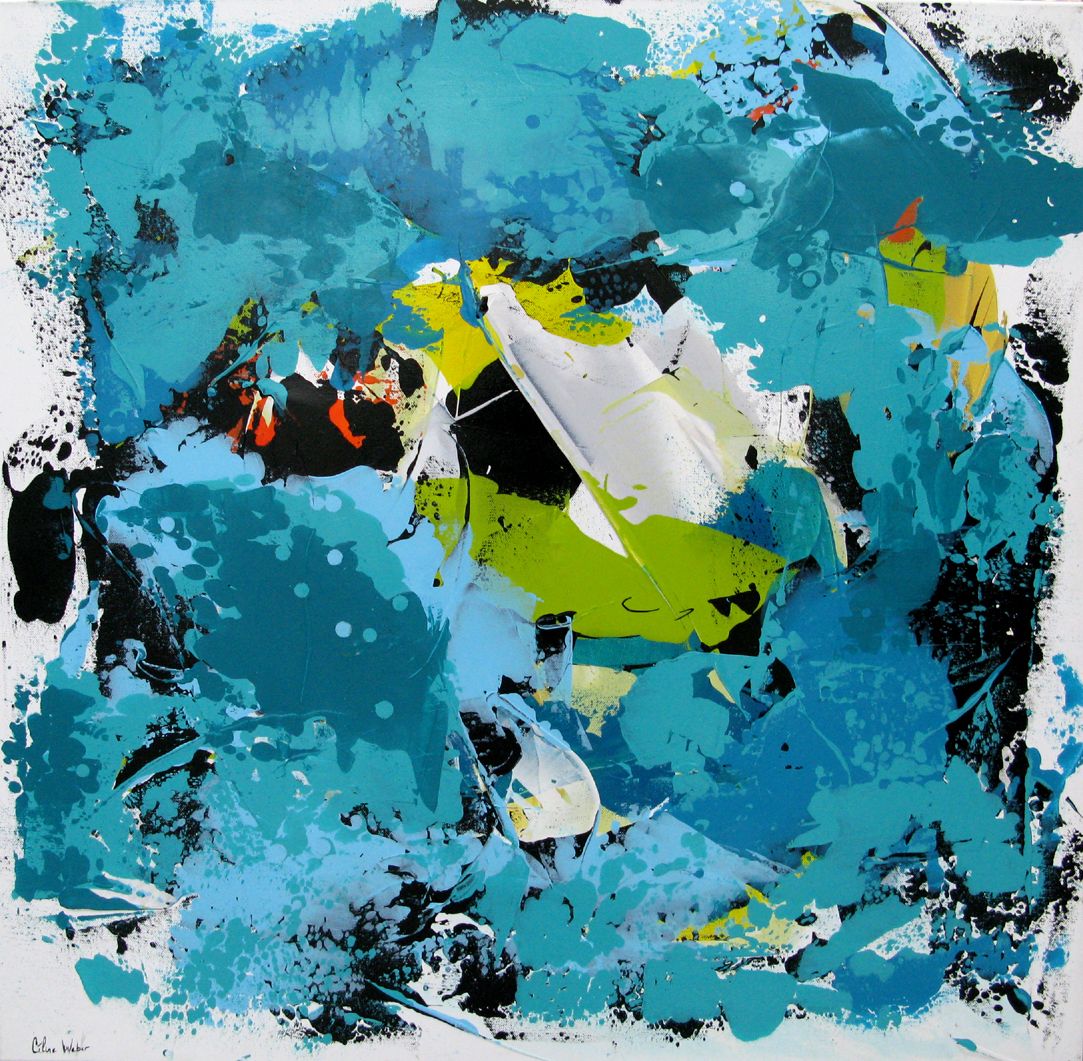Tableau de CELINE WEBER a pour titre  Turquoise Boréale style abstrait dim : CELINE WEBERprix:650