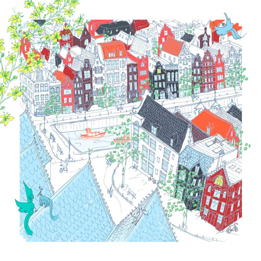 Editions d'art de JULIE ZEITLINE a pour titre  Une journée Amsterdam style figuratif, graphique dim : JULIE ZEITLINEprix:30