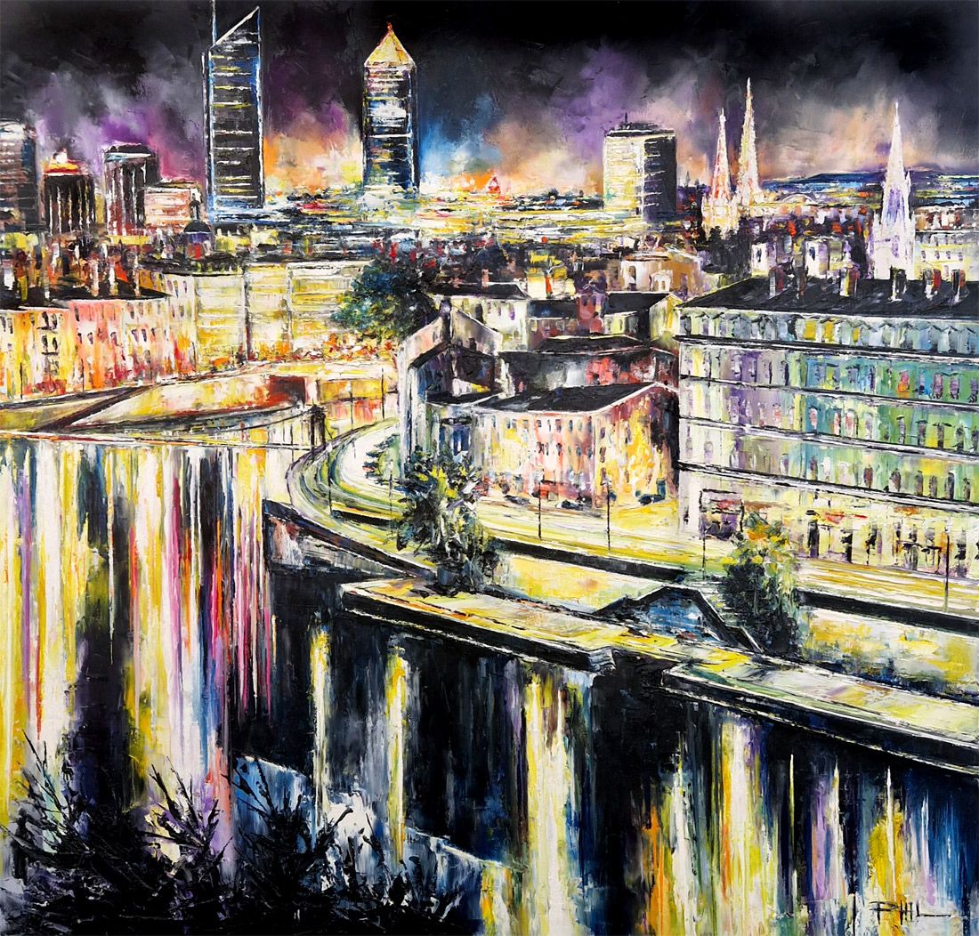 Tableau de PHIL a pour titre  Vue Quai de Saône, Lyon style figuratif dim : PHILprix:850