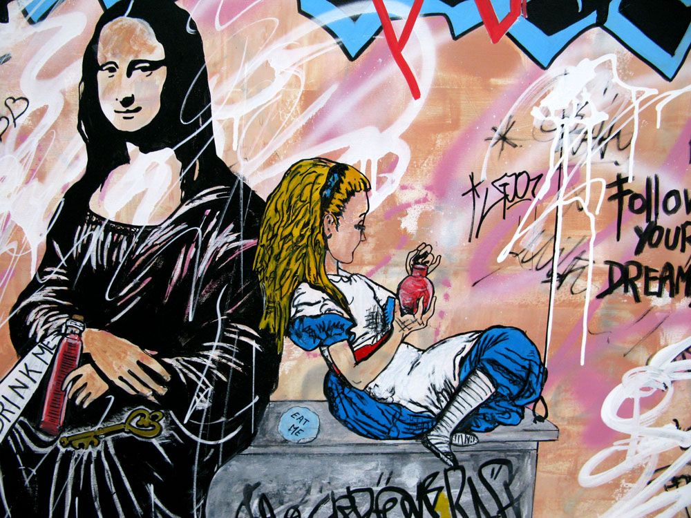 Tableau de PATRICIA GADISSEUR a pour titre  We are all mad here style graffiti, street pop art dim : PATRICIA GADISSEURprix:1500