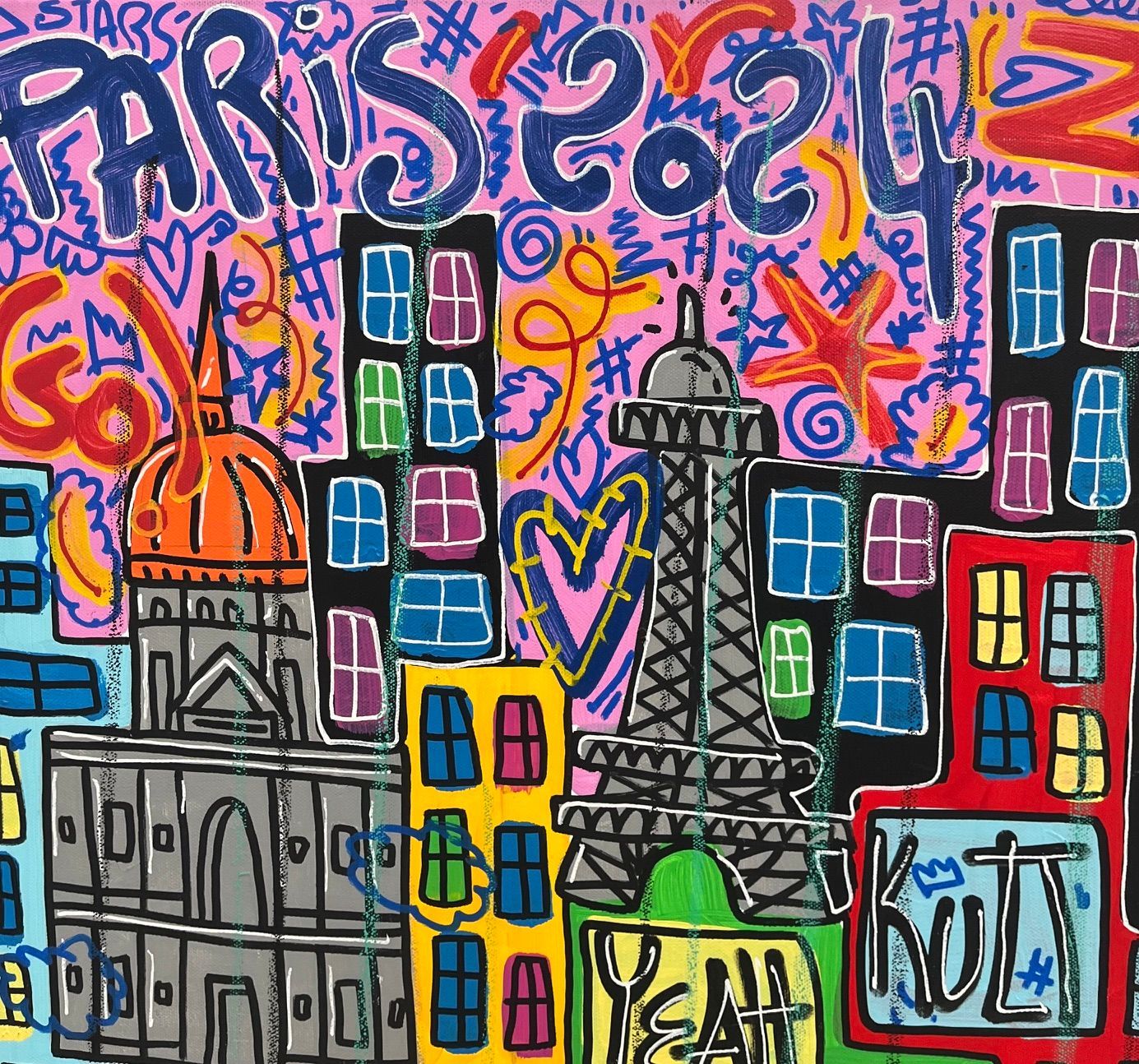 Tableau de RICO SAB a pour titre  Aux Champs Elysées style street pop art, street art dim : RICO SABprix:950