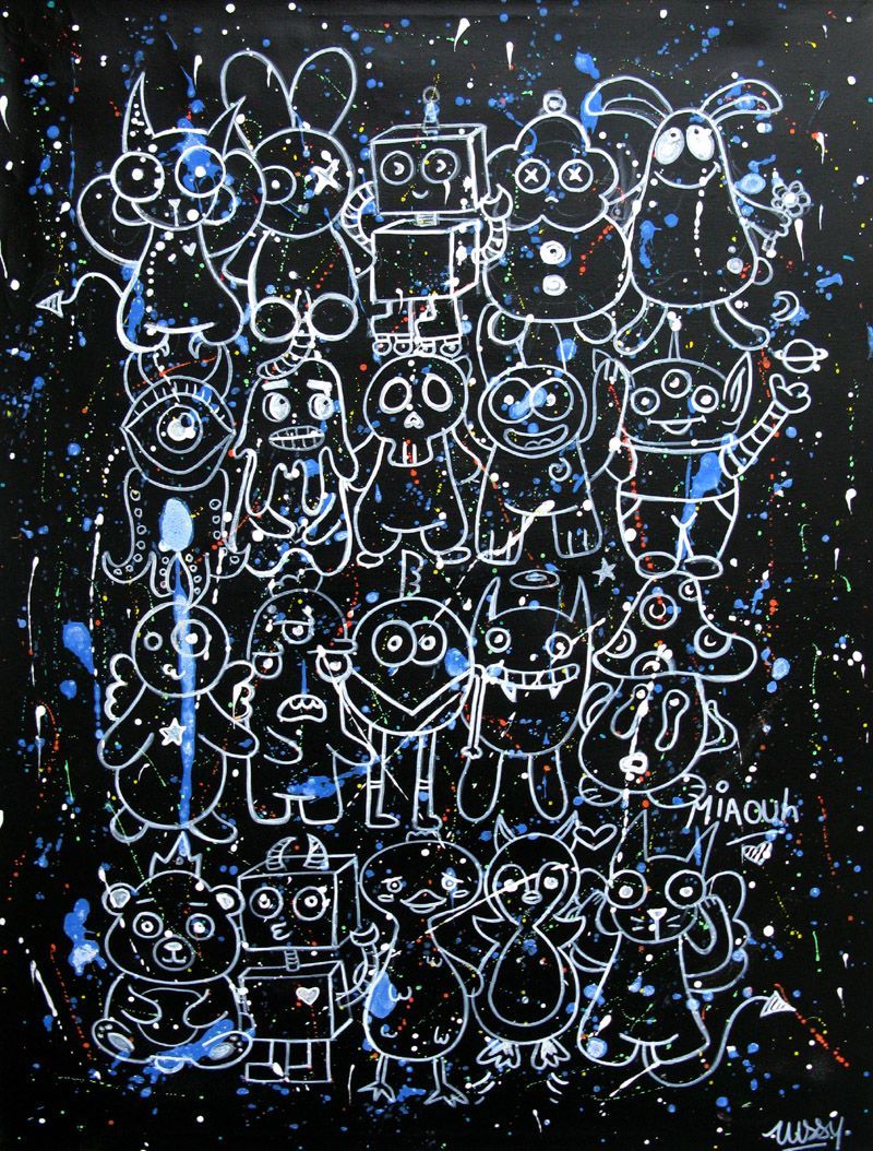 Tableau de LUSSY a pour titre  blue illu style graffiti, street pop art dim : LUSSYprix:340