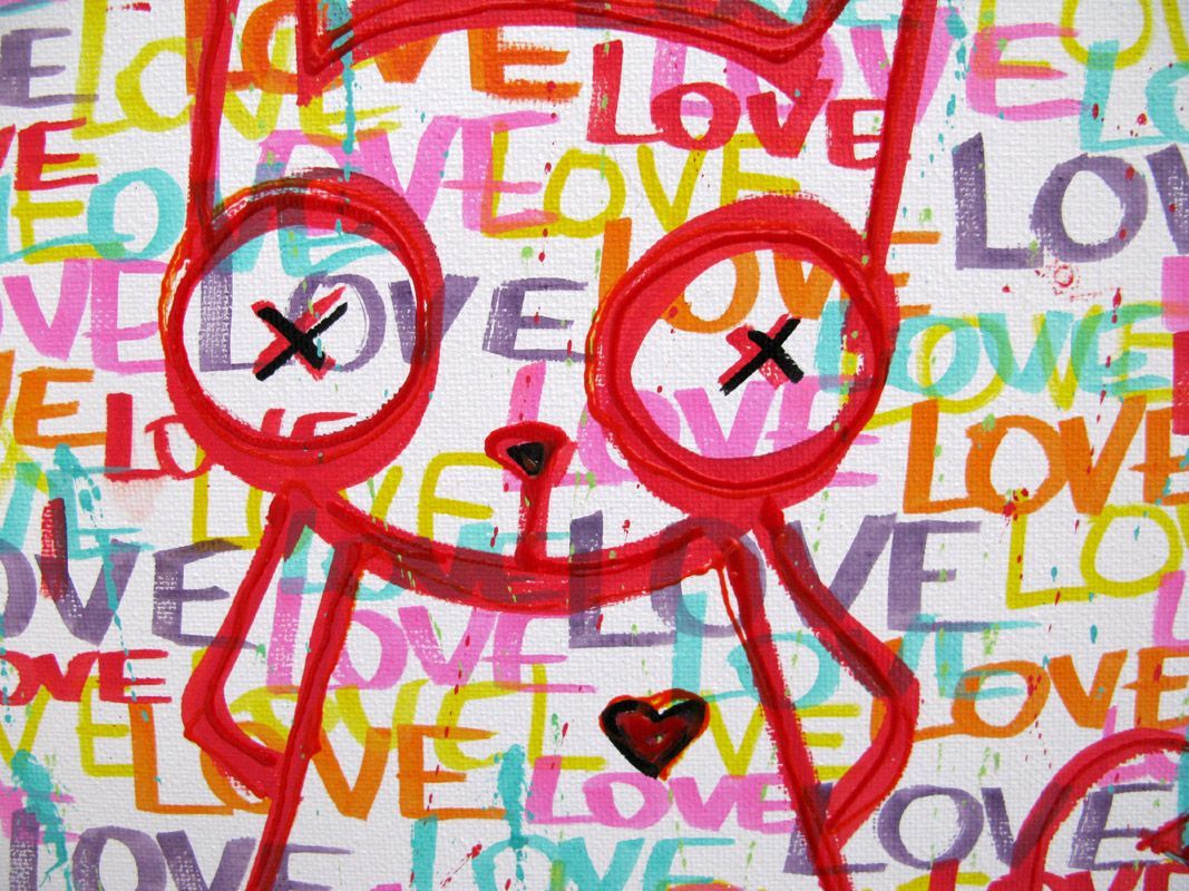 Tableau de LUSSY a pour titre  cat love blanc style graffiti, street pop art dim : LUSSYprix:110